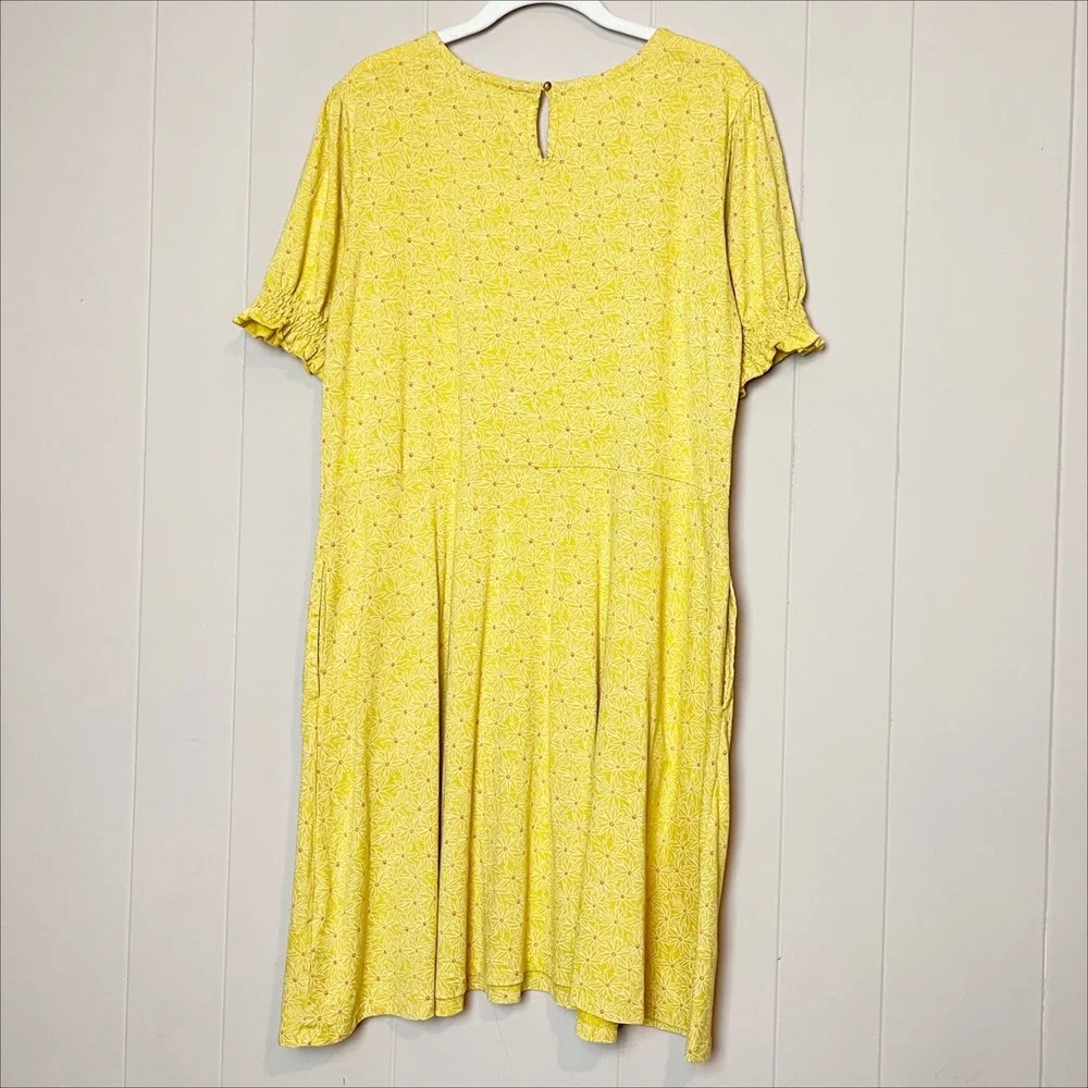 Toad & Co Laurel Dress XL yellow daisy floral short sleeve casual puffed sleeves